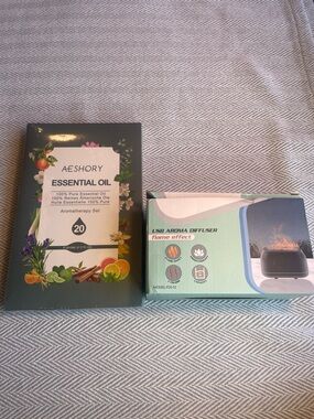 USB FLAME EFFECT AROMA DIFFUSER PLUS ESHORY Essential Oil Aromatherapy Set NEW